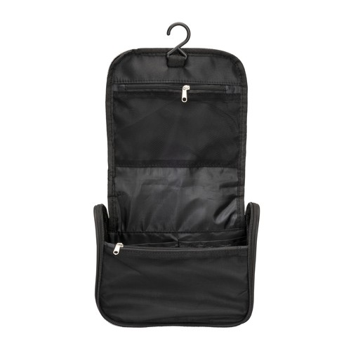 Microfiber beauty case with zipper, large inside pockets, hook and handle