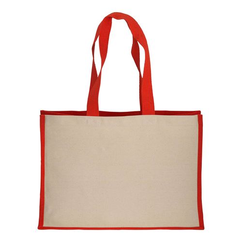 280 g/m2 cotton shopping bag with jute details, long handles and gusset