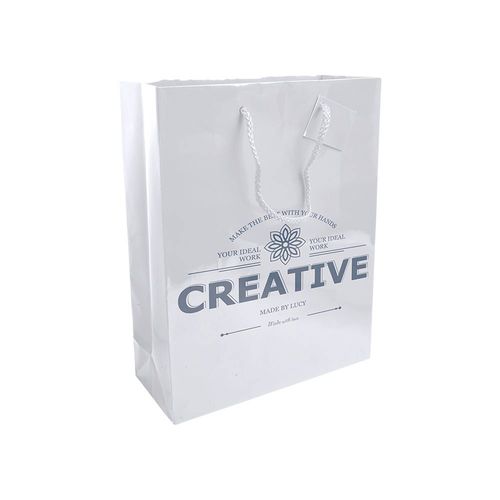 157 g/m2 laminated paper shopping bag with gusset and bottom reinforcement, string handles