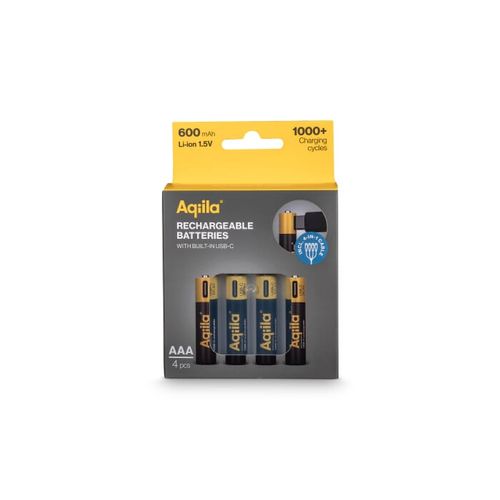 Piles rechargeables Aqiila AAA USB-C 600 mAh, lot de 4 Piles rechargeables Aqiila AAA USB-C 600 mAh, lot de 4