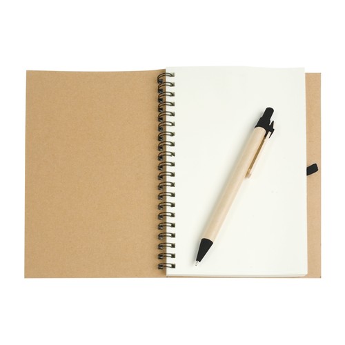 Ecycled-paper ring-bound notebook, blank sheets (70 pages) with cardboard pen