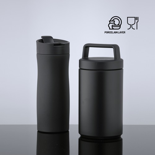 Porcelain Set: thermal mug 630 ml and foodjar 800 ml with porcelain coating