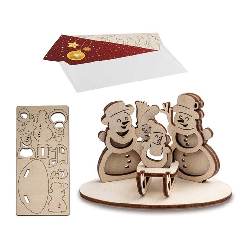 3D wooden-puzzle card  - snowman family