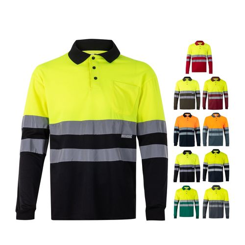 VL VULCAN LARGE. Polo bicolore bird-eye (160g/m²) con maniche lunghe, in poliestere (100%)