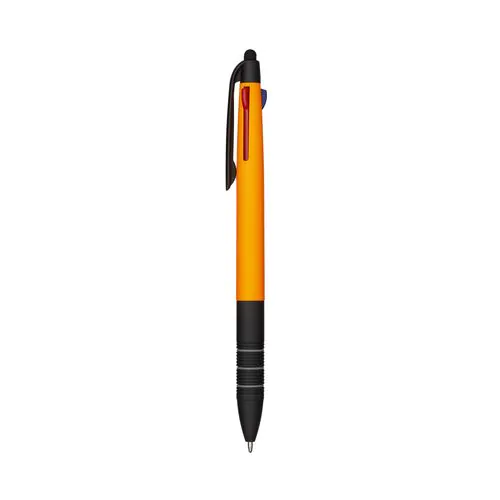 Penna a scatto in plastica con 3 refill dei colori blu, nero e rosso Penna a scatto in plastica con 3 refill dei colori blu, nero e rosso