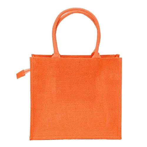 Borsa in juta con manici in cotone. Dotata di chiusura a zip