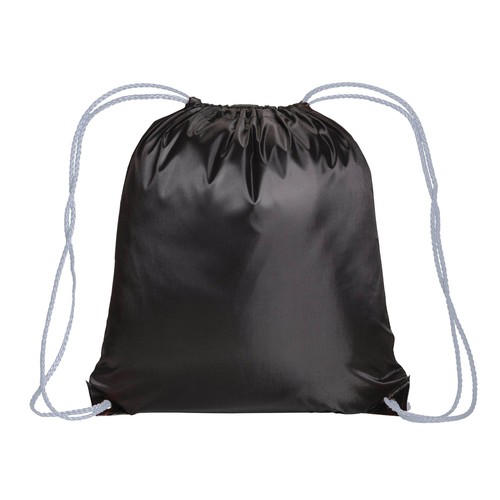 Black 210T polyester backpack with drawstring closure, reinforced black corners Black 210T polyester backpack with drawstring closure, reinforced black corners