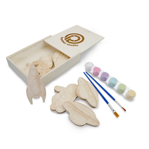 Set de blocs en bois pour la peinture, peintures et 2 pinceaux | Priya