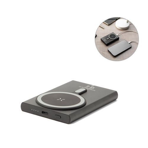 WRIGHT 5. Magnetic power bank with super-fast charging in recycled aluminum and recycled ABS 5'000 mAh