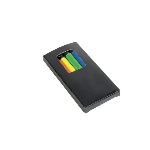 Set de 6 crayons en bois colorés fluo, section cylindrique, dans boite en bois Set de 6 crayons en bois colorés fluo, section cylindrique, dans boite en bois