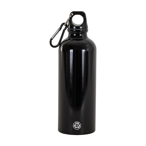 Botella de aluminio reciclado (500 ml), con tapón de plástico y mosquetón Botella de aluminio reciclado (500 ml), con tapón de plástico y mosquetón