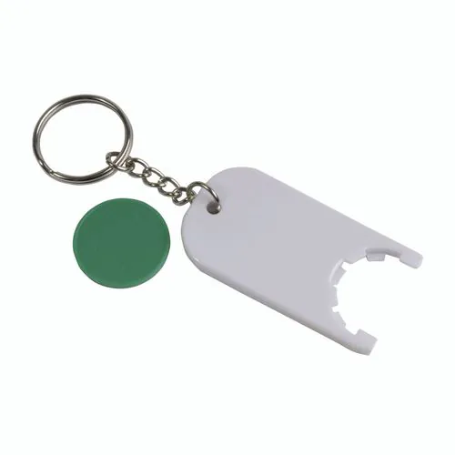 Plastic key ring with shopping trolley token