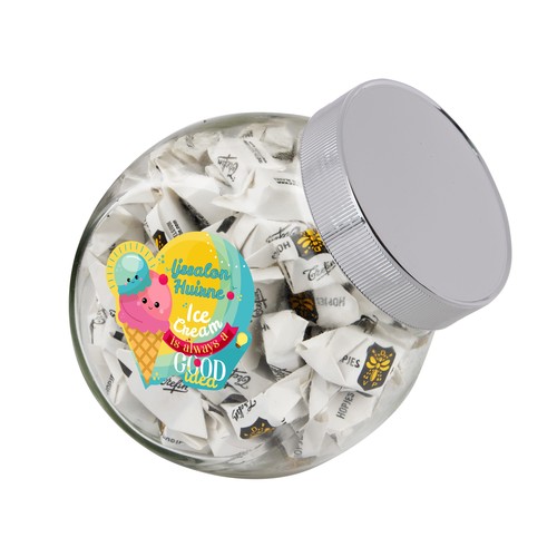 Medium glazen pot, gevuld met snoep Medium glazen pot, gevuld met snoep