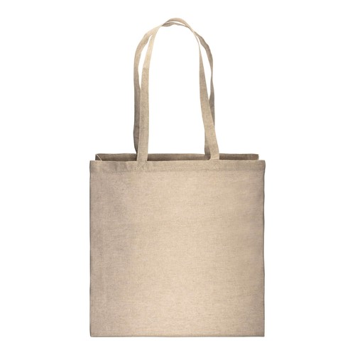150 g/m2 recycled cotton shopping bag, melange effect, long handles and gusset
