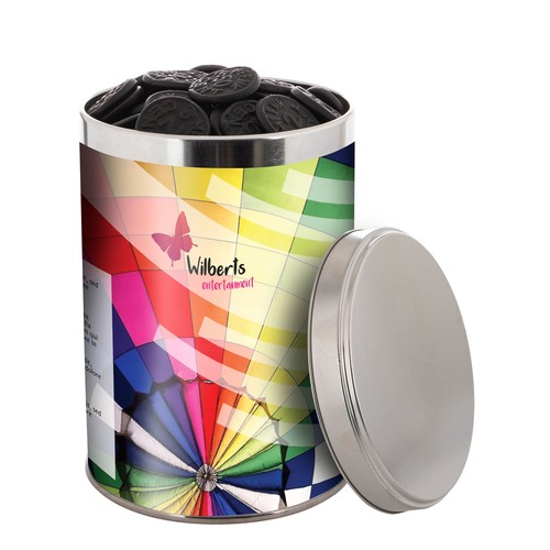 Large tin 1.3 liters, filled with candy Large tin 1.3 liters, filled with candy