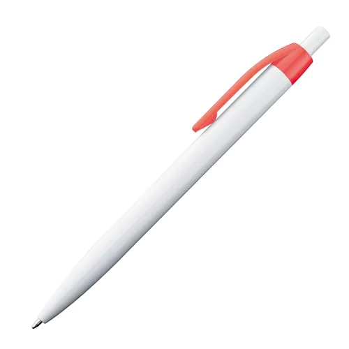 White plastic ball pen with coloured clip White plastic ball pen with coloured clip