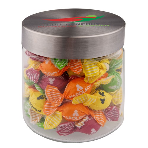Bocal en verre de 0,9 litre, rempli de bonbons Bocal en verre de 0,9 litre, rempli de bonbons