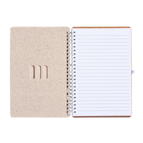 Carnet à anneaux en liège transformable en support pour téléphone portable. Carnet à anneaux en liège transformable en support pour téléphone portable.