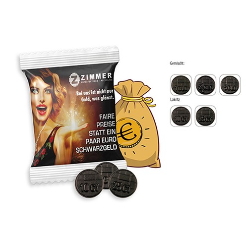 Argent à la réglisse en sachet promo, Pièces de réglisse