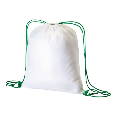 210T white polyester backpack with choke closure and colored cords 210T white polyester backpack with choke closure and colored cords