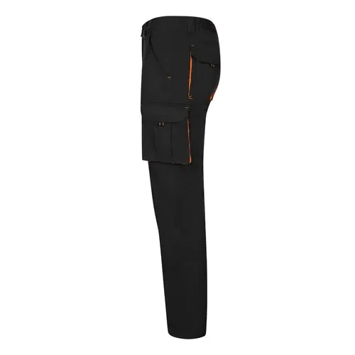 VL FIDES. Two-tone, multi-pocket stretch trousers (240g/m²), in cotton (46%), EME (38%) and polyester (16%)