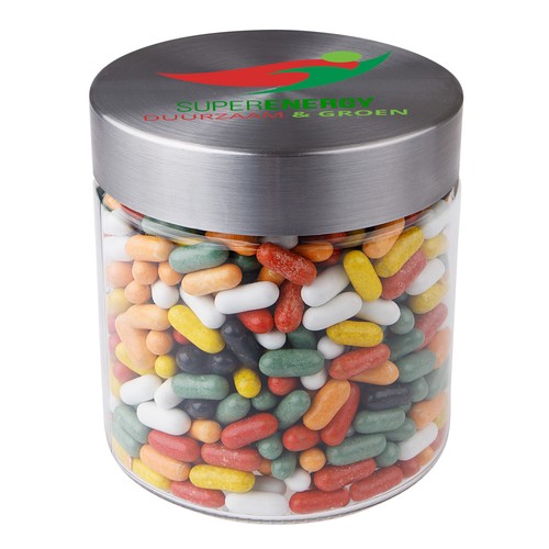Bocal en verre de 0,9 litre, rempli de bonbons