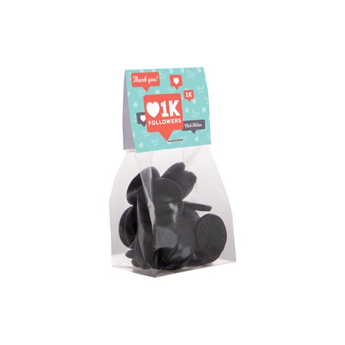 Blokzakje met kopkaartje en 100 gram snoep Blokzakje met kopkaartje en 100 gram snoep