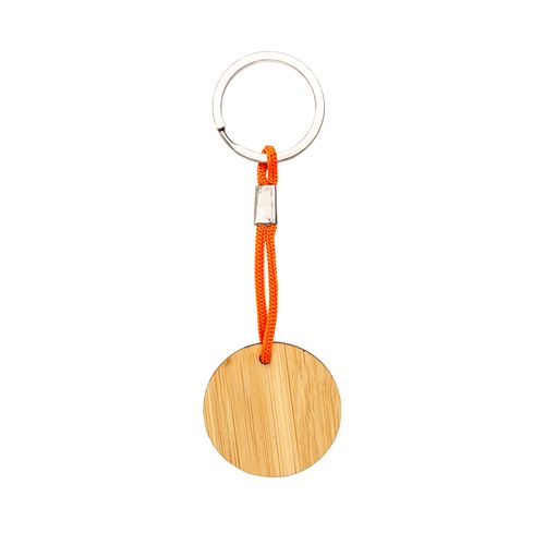 Bamboo keychain with cord and metal ring