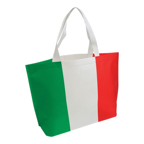 Non-woven thermowelved shopping bag with gusset, long handles with tricolor printing