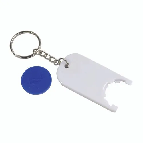 Plastic key ring with shopping trolley token Plastic key ring with shopping trolley token