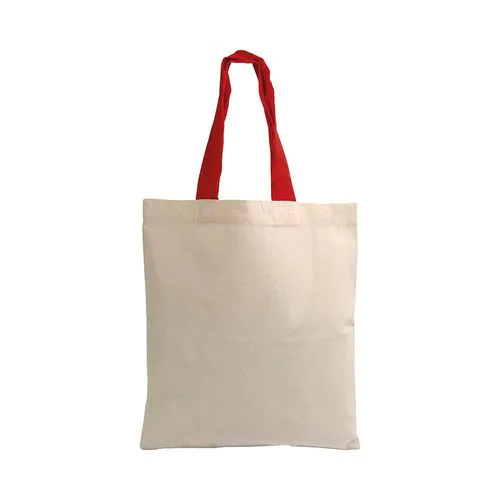 Mini sac à provisions en coton naturel recyclé de 140 g/m2 avec poignées colorées Mini sac à provisions en coton naturel recyclé de 140 g/m2 avec poignées colorées