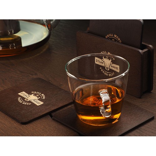 Wooden box with 4 coasters Wooden box with 4 coasters