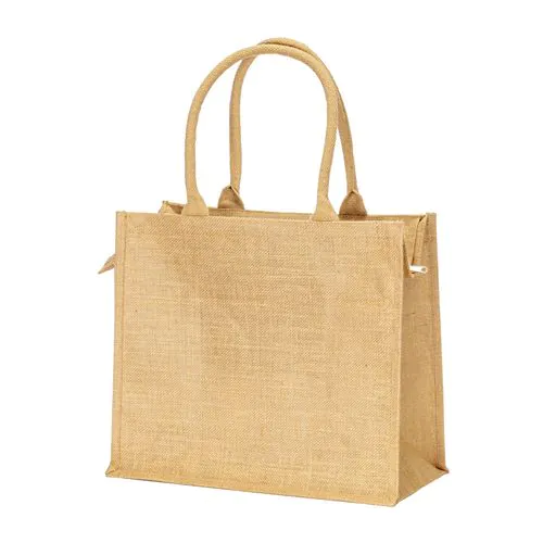 Borsa in juta con manici in cotone. Dotata di chiusura a zip Borsa in juta con manici in cotone. Dotata di chiusura a zip