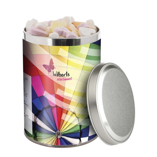 Large tin 1.3 liters, filled with candy Large tin 1.3 liters, filled with candy