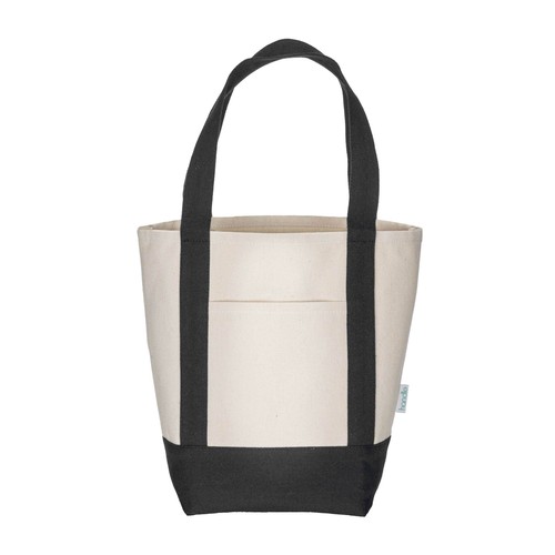 Mini borsa shopper in cotone riciclato da 340 g/m2 con manici e base colorati. GRS Mini borsa shopper in cotone riciclato da 340 g/m2 con manici e base colorati. GRS