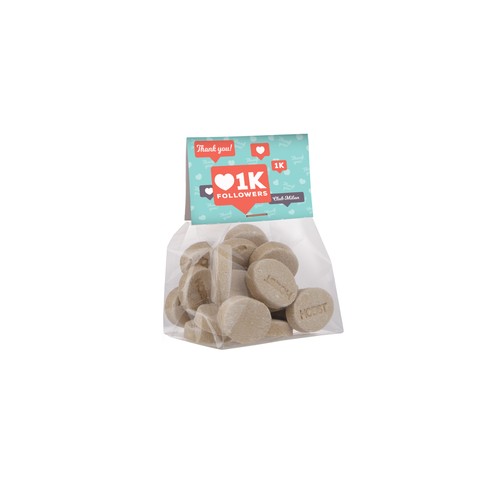 Blokzakje met kopkaartje en 50 gram snoep Blokzakje met kopkaartje en 50 gram snoep
