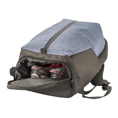 Zaino sport in poliestere 600D melange, ampio scomparto principale con porta pc (15"). Zaino sport in poliestere 600D melange, ampio scomparto principale con porta pc (15").