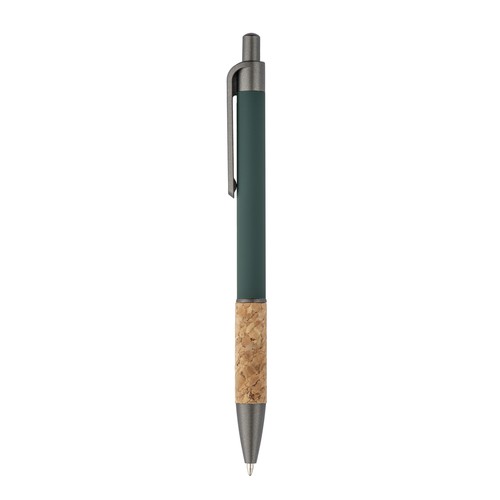 Aluminum pen with cork handle, burnished clip, top and tip Aluminum pen with cork handle, burnished clip, top and tip