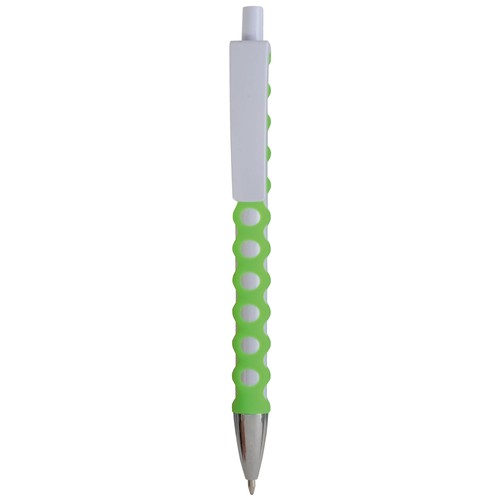 Plastic snap pen with white barrel, clip and button Plastic snap pen with white barrel, clip and button