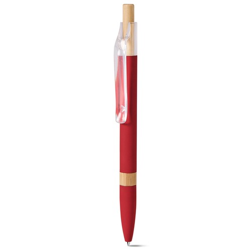 STYLO À BILLE AVEC RECHARGE BLEUE EN ALUMINIUM RECYCLÉ SOFT TOUCH ET BAMBOU