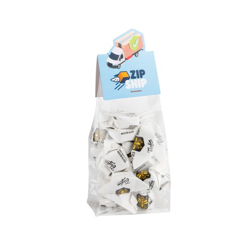 Block bag with header card in your own shape and 100 grams of candy