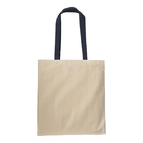 220 g/m2 natural cotton shopping bag with coloured long handles and gusset 220 g/m2 natural cotton shopping bag with coloured long handles and gusset