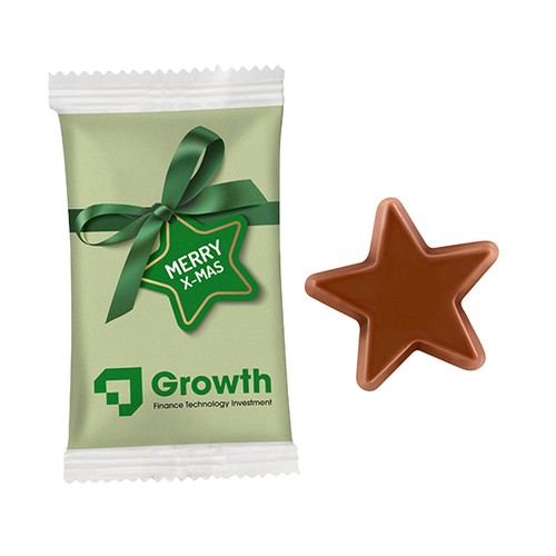 Chocolate star in paper flow pack Chocolate star in paper flow pack