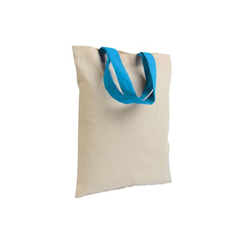 135 g/m2 natural cotton mini shopping bag with coloured short handles 135 g/m2 natural cotton mini shopping bag with coloured short handles