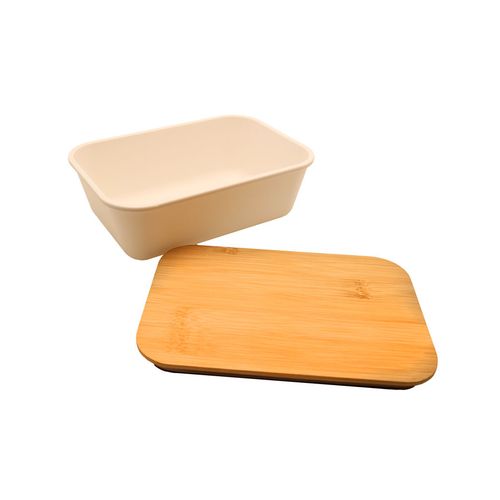 Bento 'Ikoma', blanc, avec couvercle en bambou