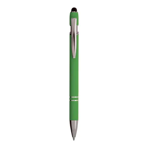 Penna a scatto in alluminio gommato con gommino per touch screen e clip in metallo Penna a scatto in alluminio gommato con gommino per touch screen e clip in metallo