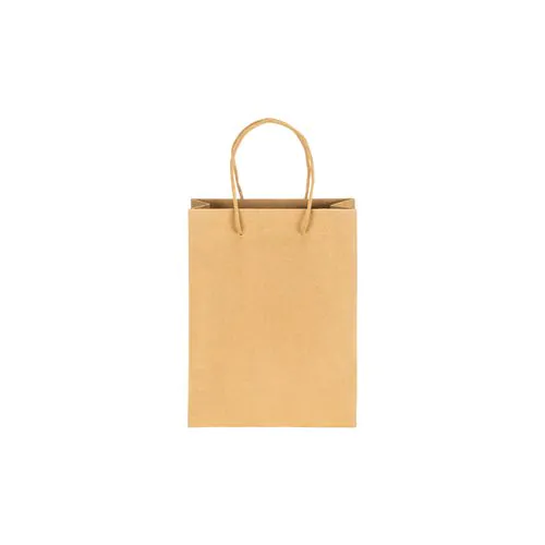 150 g/m2 natural recycled paper bag with gusset and short colored handles 150 g/m2 natural recycled paper bag with gusset and short colored handles