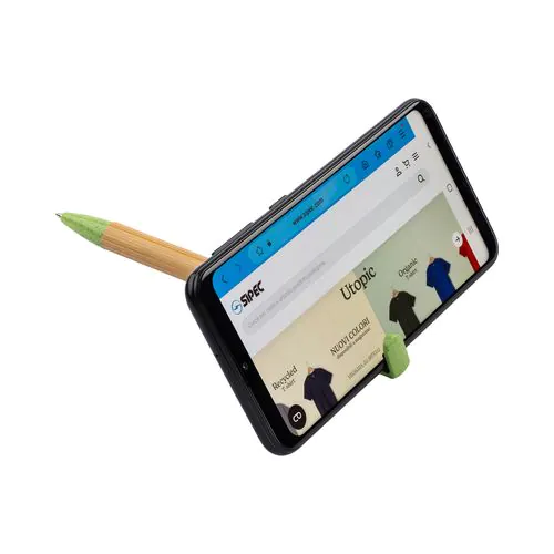 Bamboo and wheat straw twist pen with mobile phone stand Bamboo and wheat straw twist pen with mobile phone stand