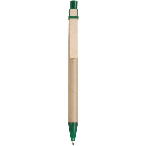 Recycled paper snap pen, coloured PP and wheat straw details, wooden clip