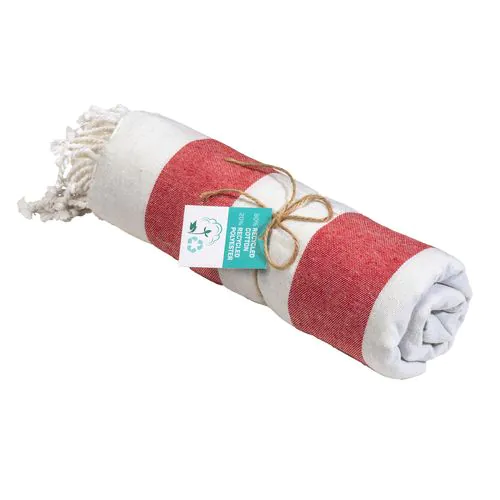 Serviette de plage / Paréo en coton recyclé de 180 gr/m2 avec frange, mesure 90x170 cm